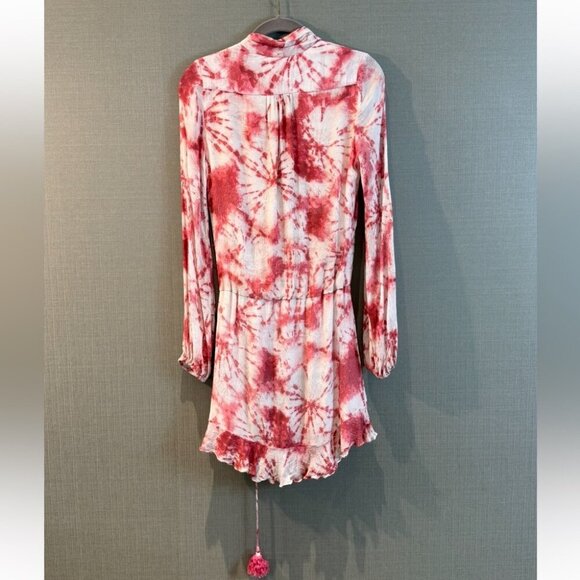 ROCOCO SAND Wrap-Effect Tie-Dyed Jacquard Mini Long Sleeve Dress - Picture 4 of 15